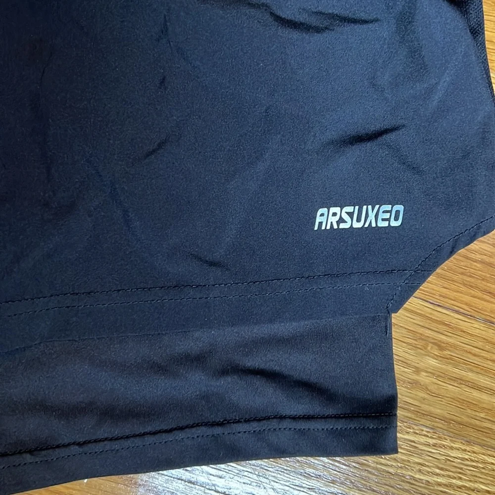Arsuxeo Mens 2 in 1 Black Running Shorts size XL - Picture 2 of 5